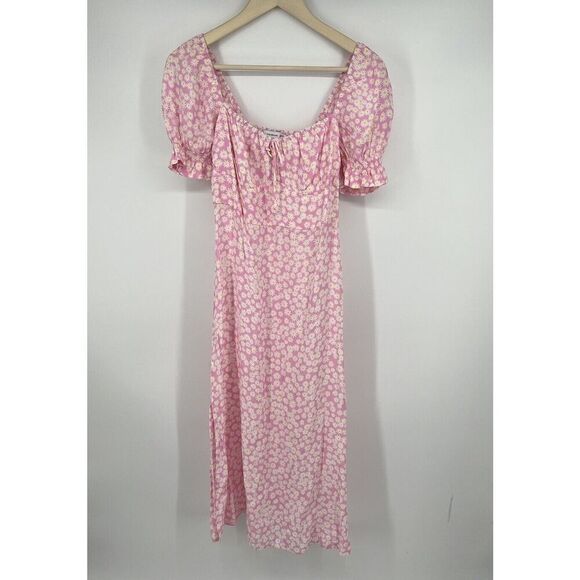 Faithfull the Brand Pink Floral Print Midi Dress Size Medium - Picture 1 of 6